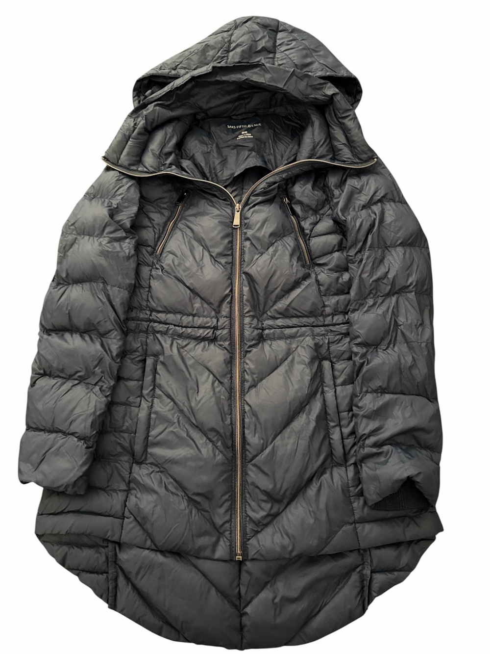 Saks Fifth Avenue Slate Blue Quilted Hooded Puffer